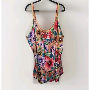 Vintage 90s Women's Plus Size 4XL Tropical Floral Nightgown Mini Slip Dress